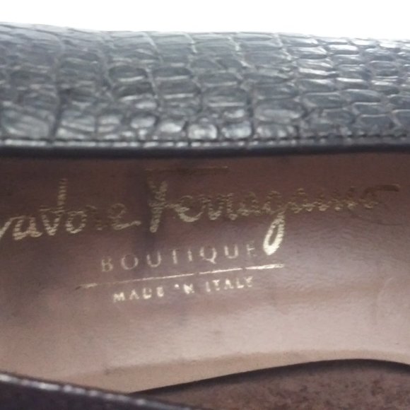 Ferragamo Business Boutique Shoes Size 10 C Alligatorlike Brown Leather - Picture 6 of 7